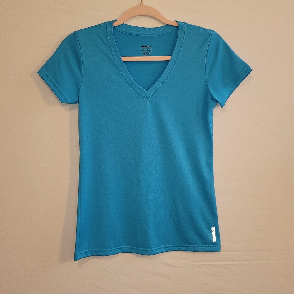 Reebok Play Dry V-Neck Workout Tee - Deep Sky Blue